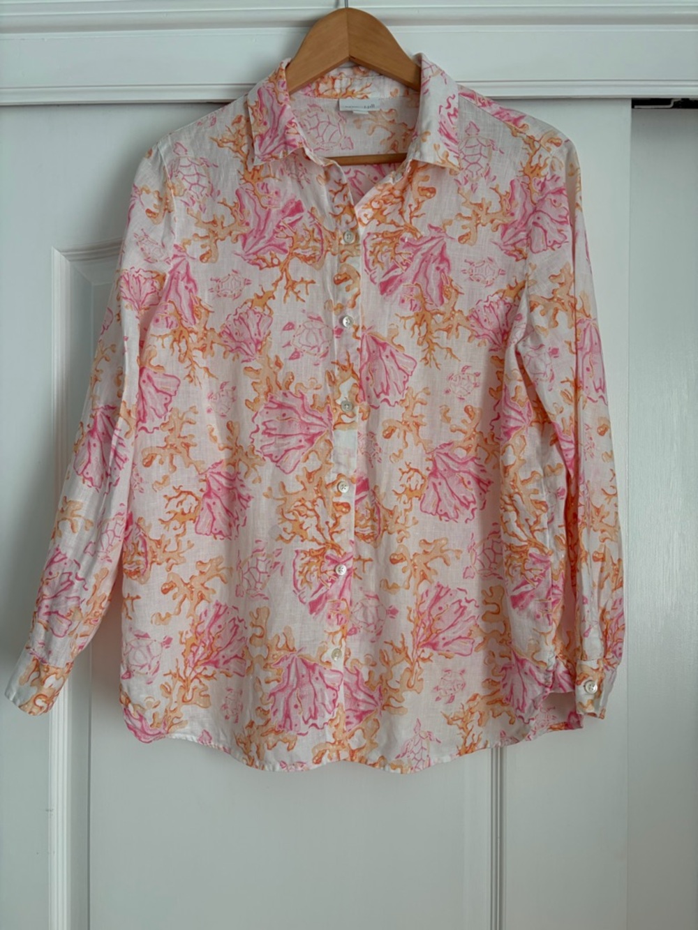 J. Jill Love Linen Pink Coral Seashell Print Button Front
Shirt S